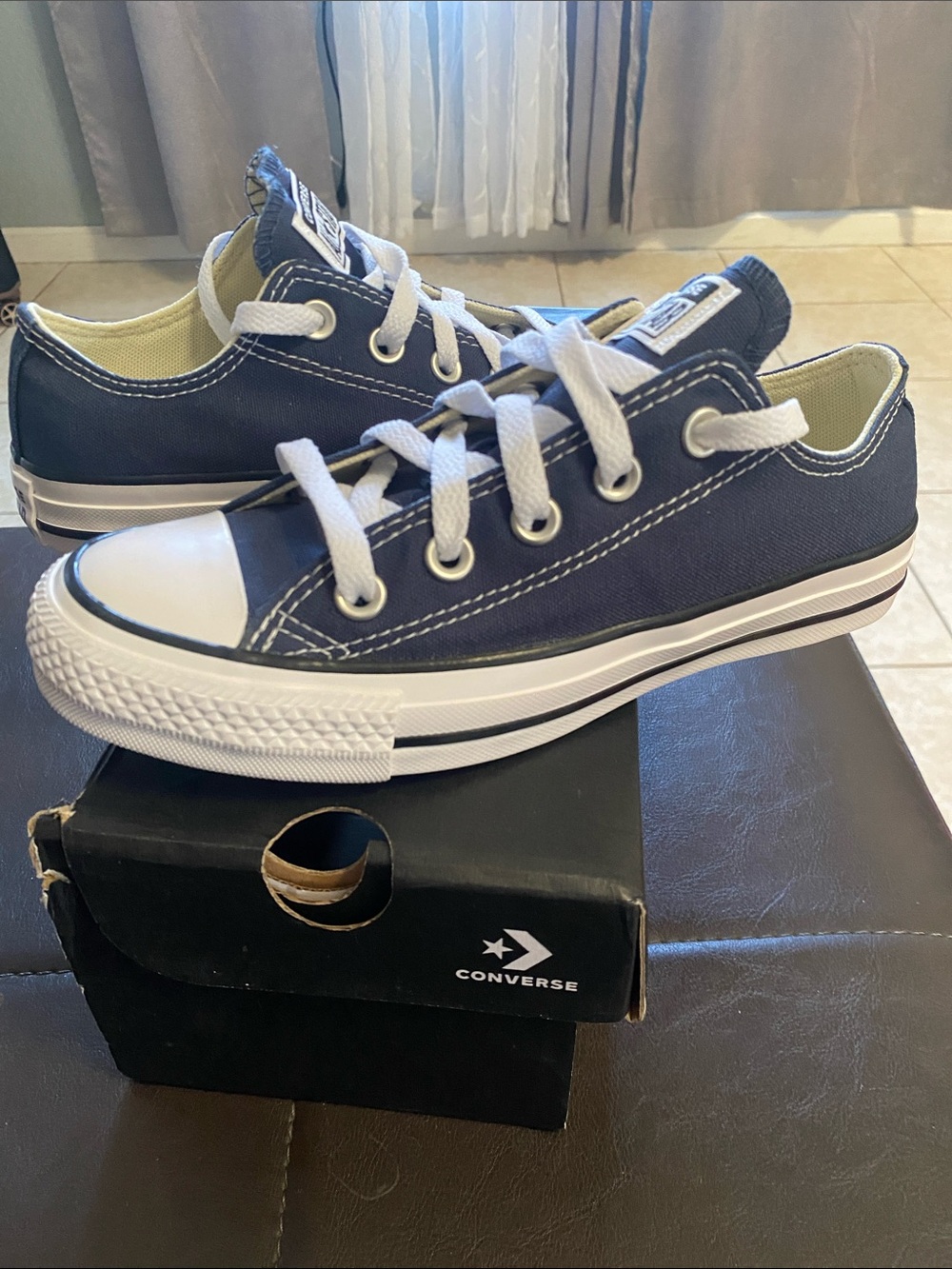 Converse Kids Low-Top Canvas Sneakers in Navy and White
